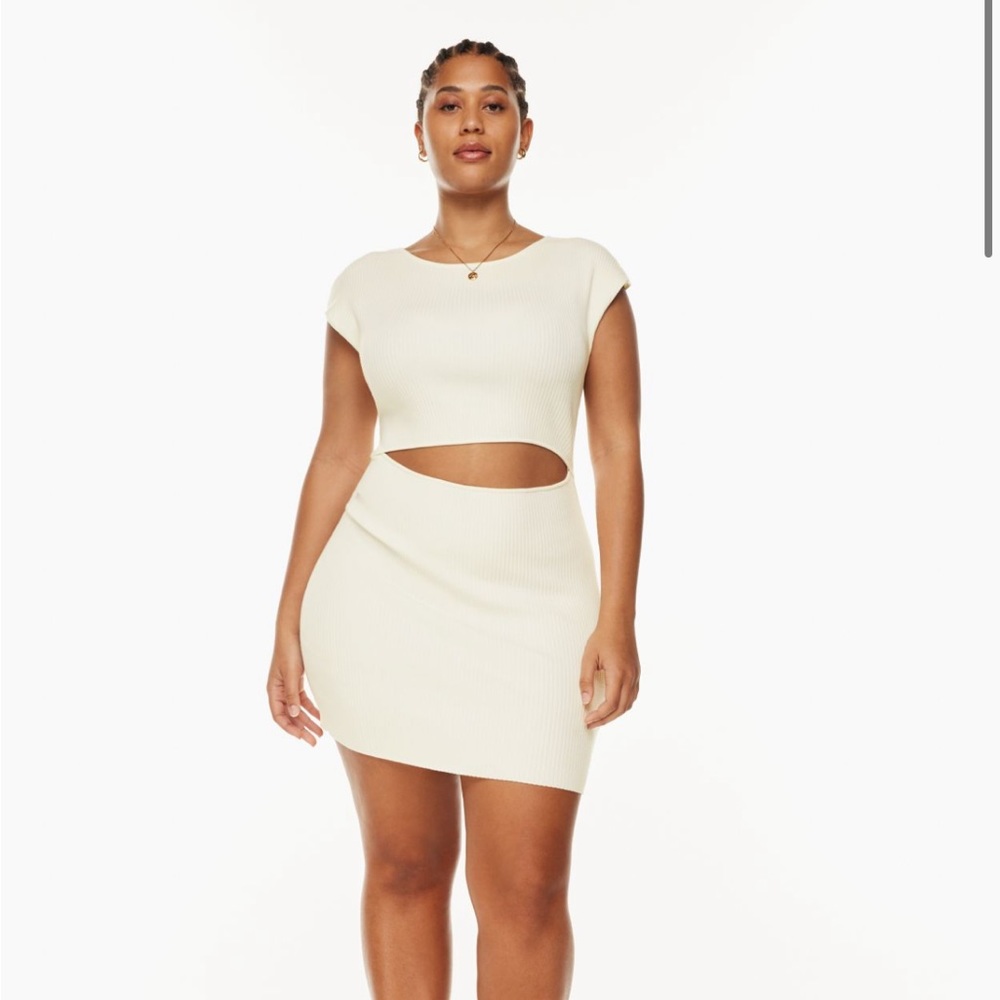 Aritzia cut out knit mini dress Crescent midriff light birch